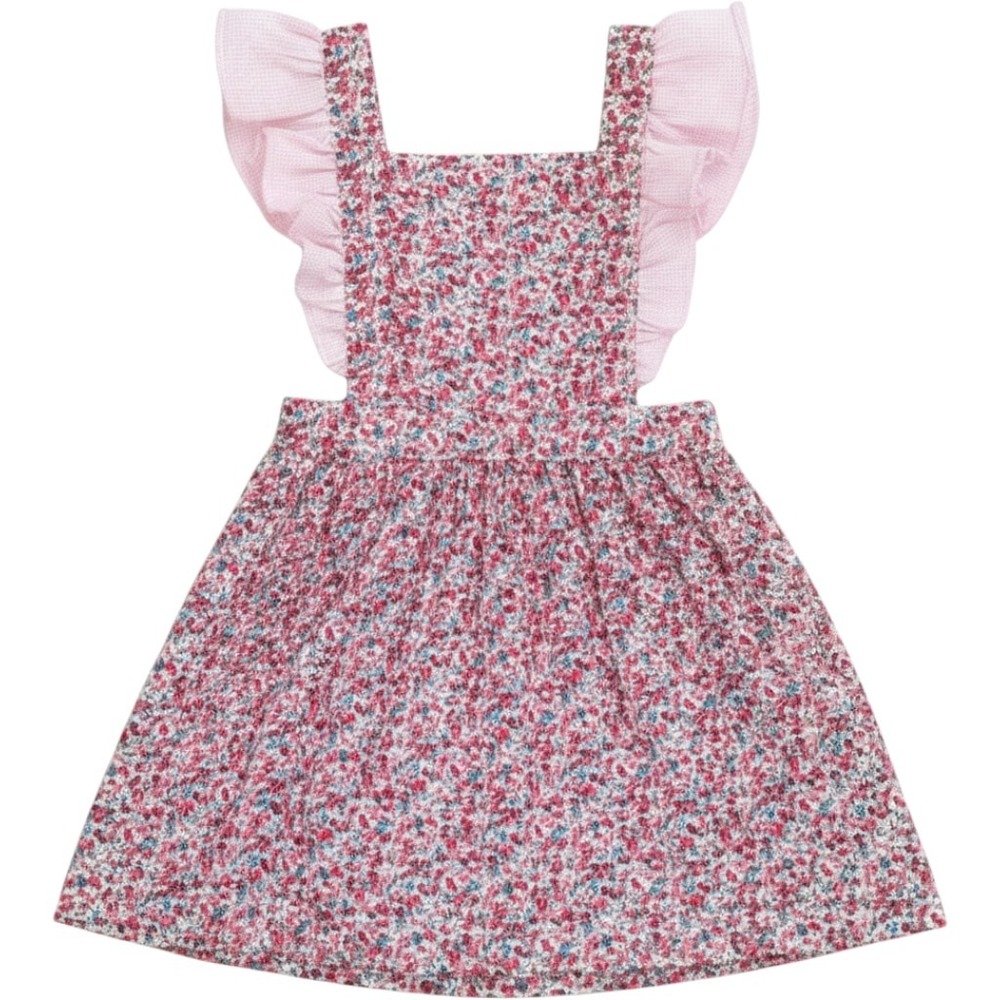 Cecil‎ and Lou Girls Floral Pinafore Dress and Bubble Romper Set Pink Size 5